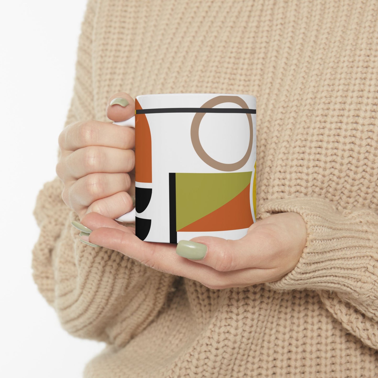 Bauhaus Abstract Geometric Ceramic Mug | Mid-Century Kitchenware | 11 oz Mug