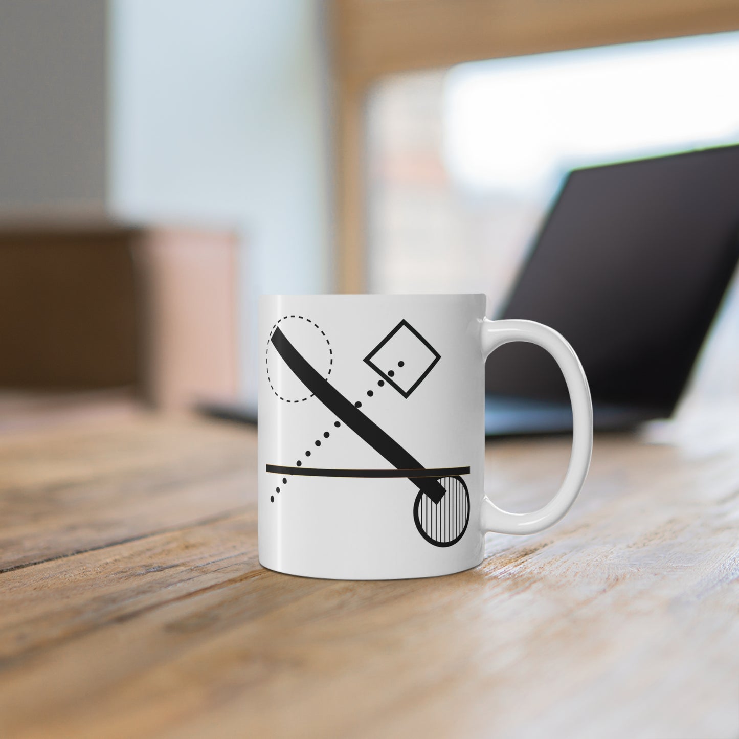 Modern Black & White Mug | 11oz Ceramic Mug | Minimal Abstract Geometric Design