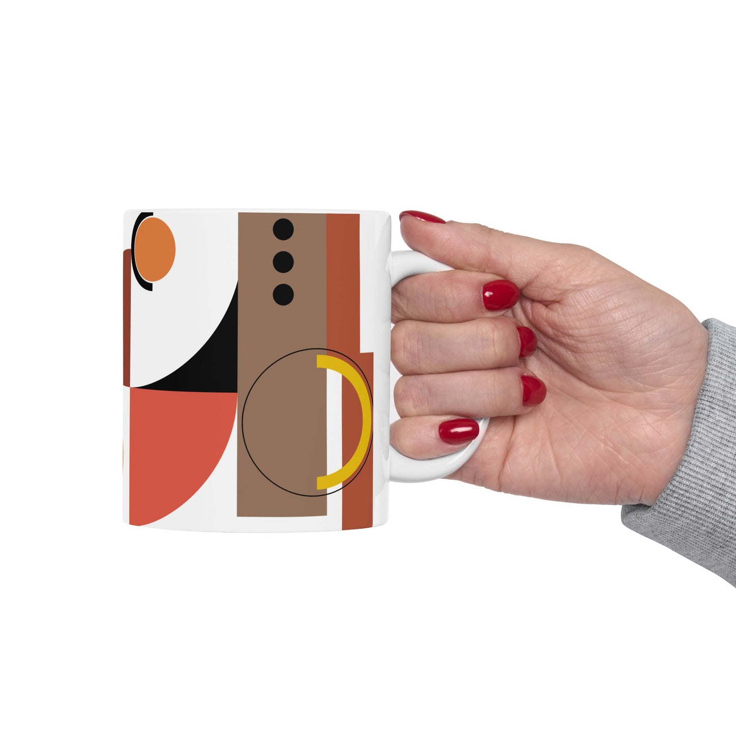 Retro Geometric Abstract Coffee Mug | Mid-Century Circles & Shapes Kitchenware | Designer Art Mug | 11 oz Mug