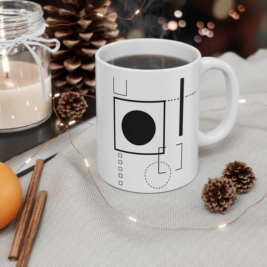 Abstract Contrast Mug | 11oz Ceramic Coffee Mug | Minimalist Black Geometric Line Art