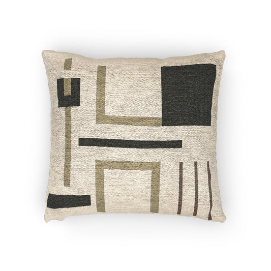 Signal Grid Throw Pillow – Beige & Brown Geometry on Black