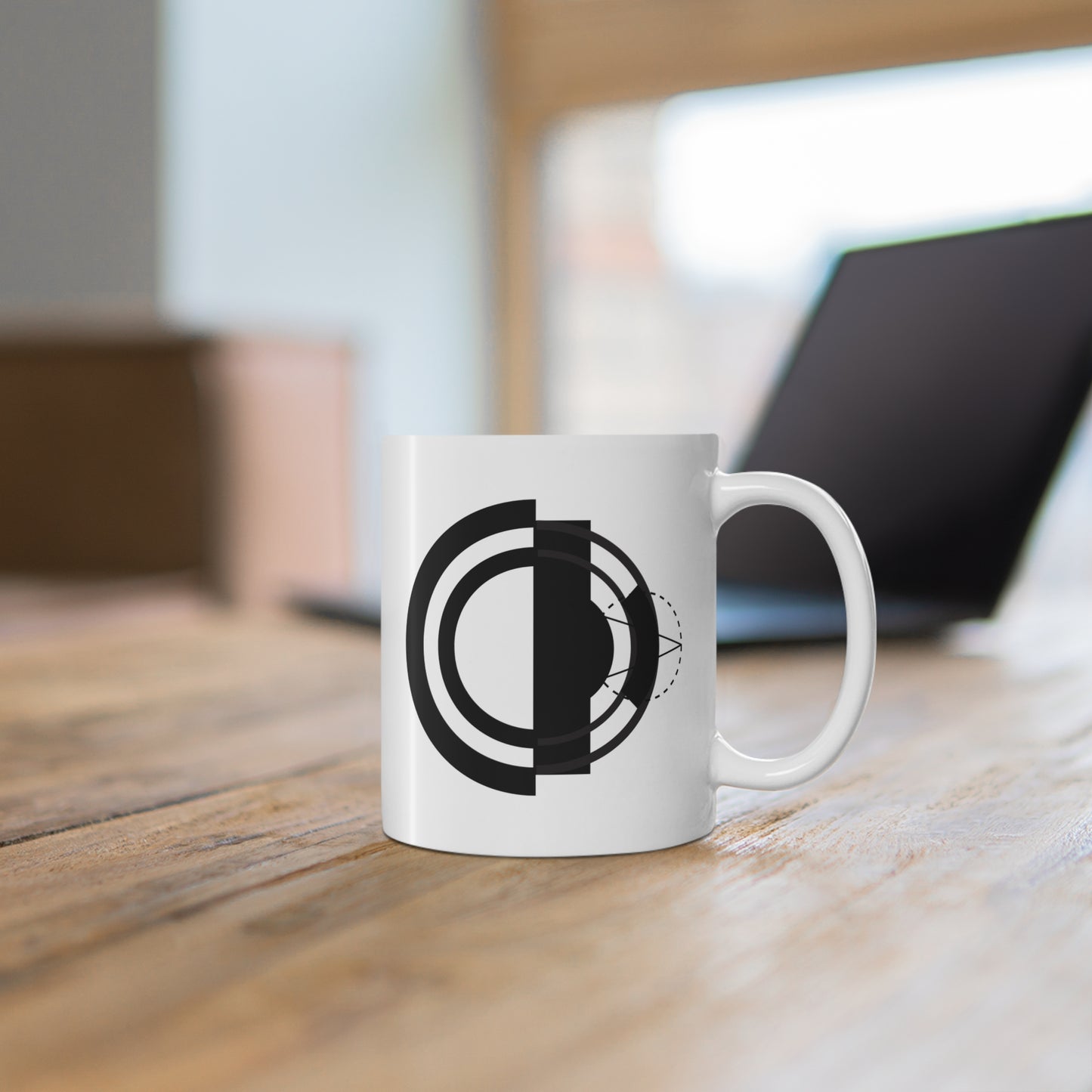 Modern Circle Mug | 11oz Ceramic Coffee Mug | Black & White Minimalist Geometric Design