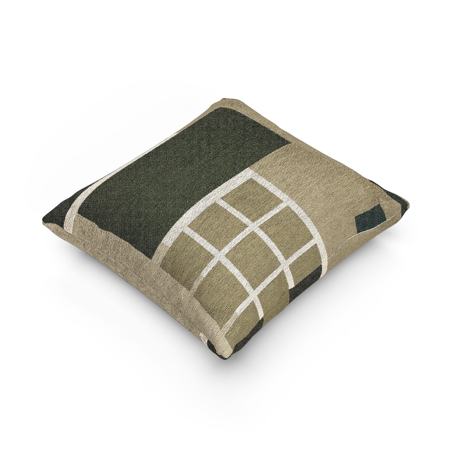 Woven Abstract Geometric Throw Pillow | Modern Bauhaus Tapestry Cushion | Dark Forest & Earth Tones Decor