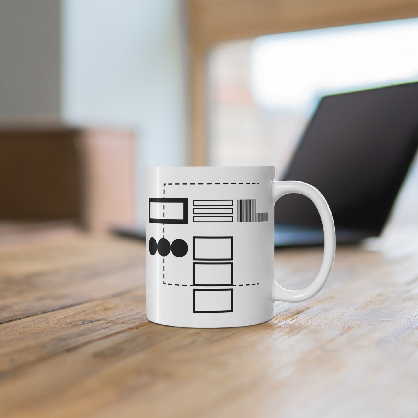 Three Lines Mug | 11oz Ceramic Coffee Mug | Modern Minimalist Black & White Design