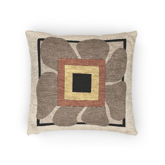 “Petal Frame” – Geometric Floral Throw Pillow in Sunset Tones