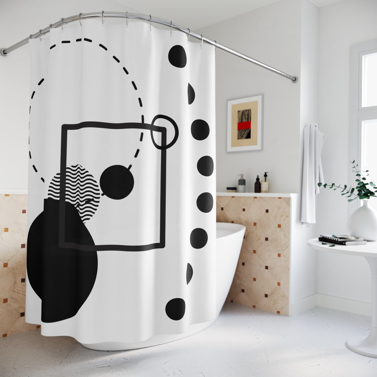 Minimalist Frame Shower Curtain – Geometric Line Design