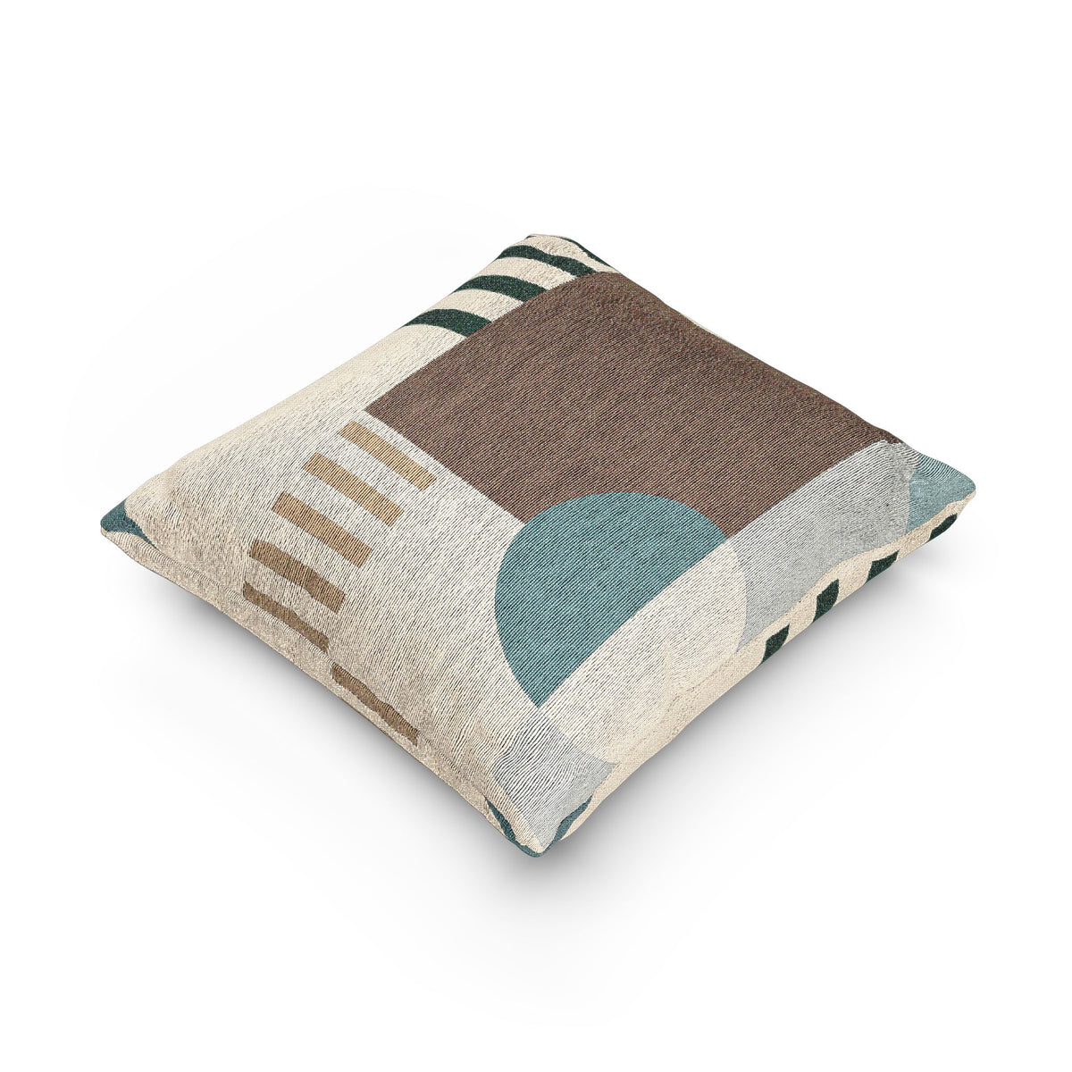 Abstract Rhythm Cushion – Teal & Earthy Beige