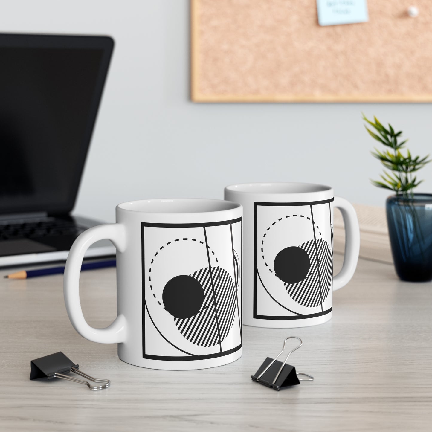 Abstract Line Art Mug | 11oz Ceramic Coffee Mug | Black & White Modern Geometric Design