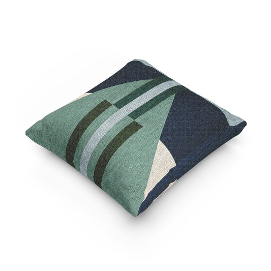 Modern Geometric Stripe Throw Pillow – Teal & Beige Woven Cushion