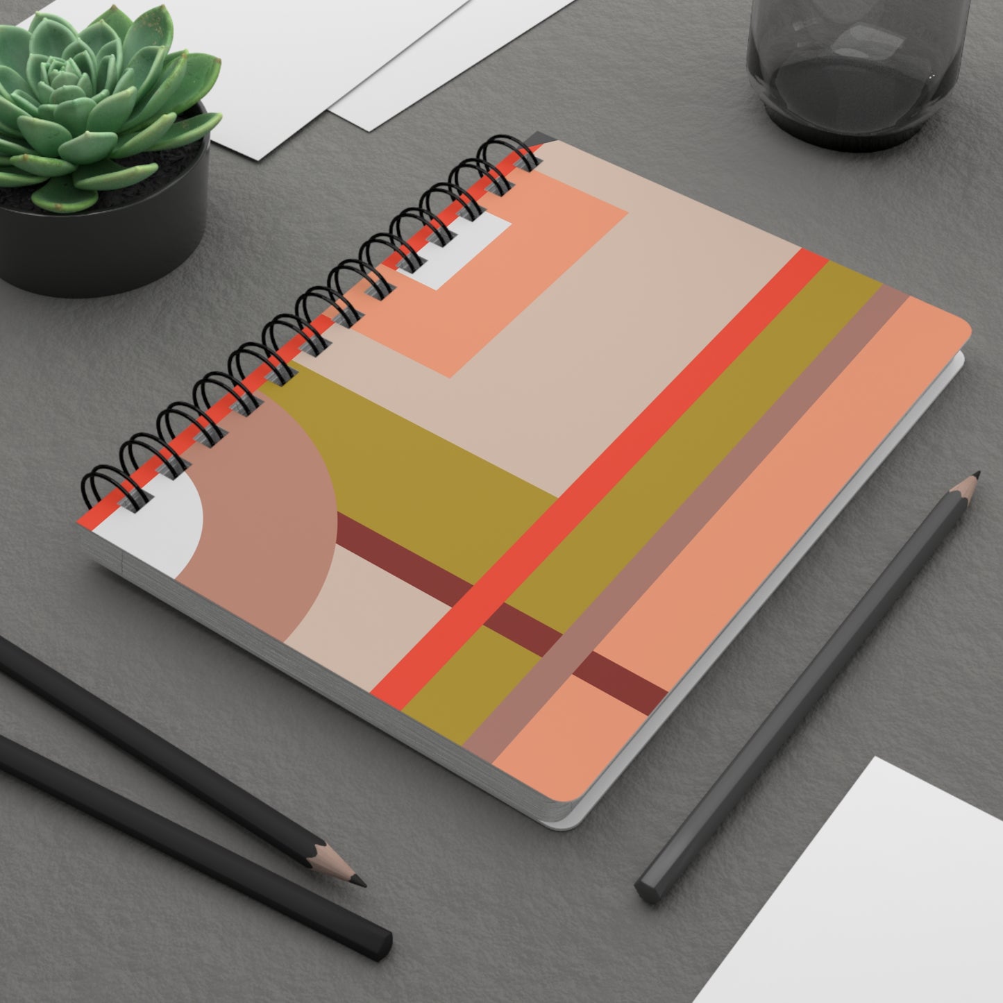 Peach & Olive Geometric Spiral Notebook