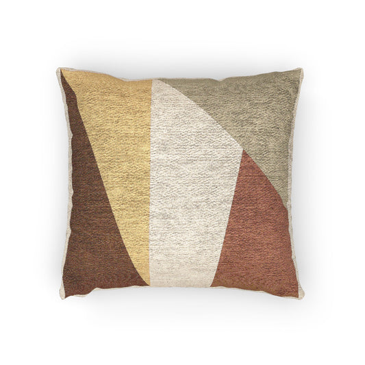 Angular Layers Throw Pillow – Mustard, Orange & Black Geometry