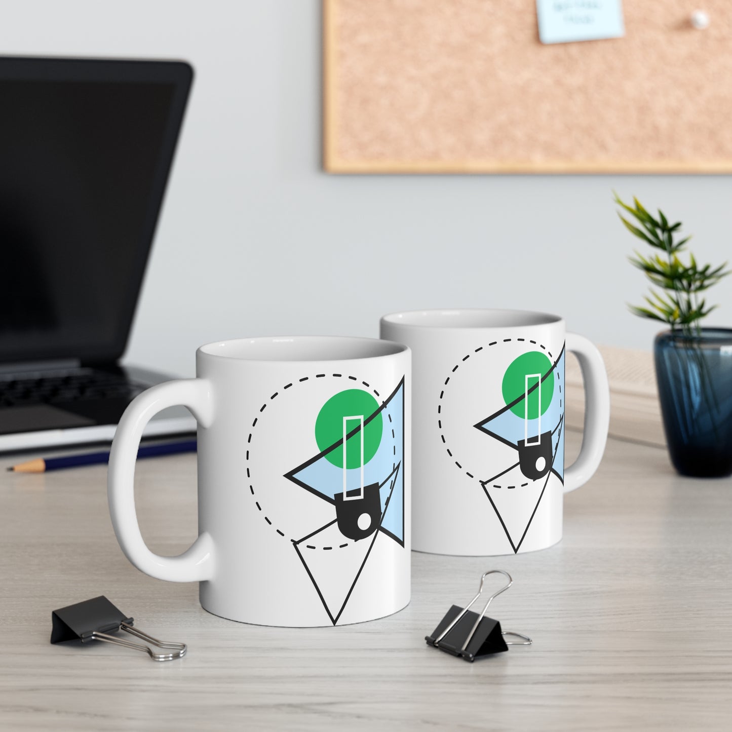 Abstract Geometry Mug – Green, Blue & Monochrome Modern Design