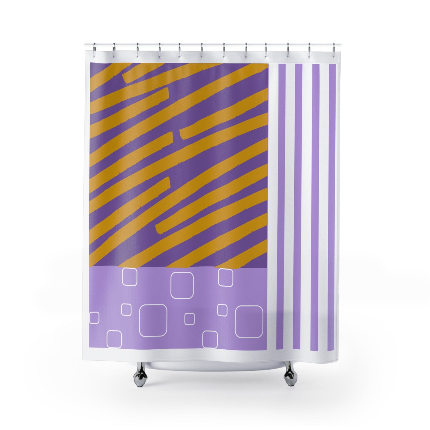 Purple + Mustard Geometric Shower Curtain – Abstract Modern Pop Design