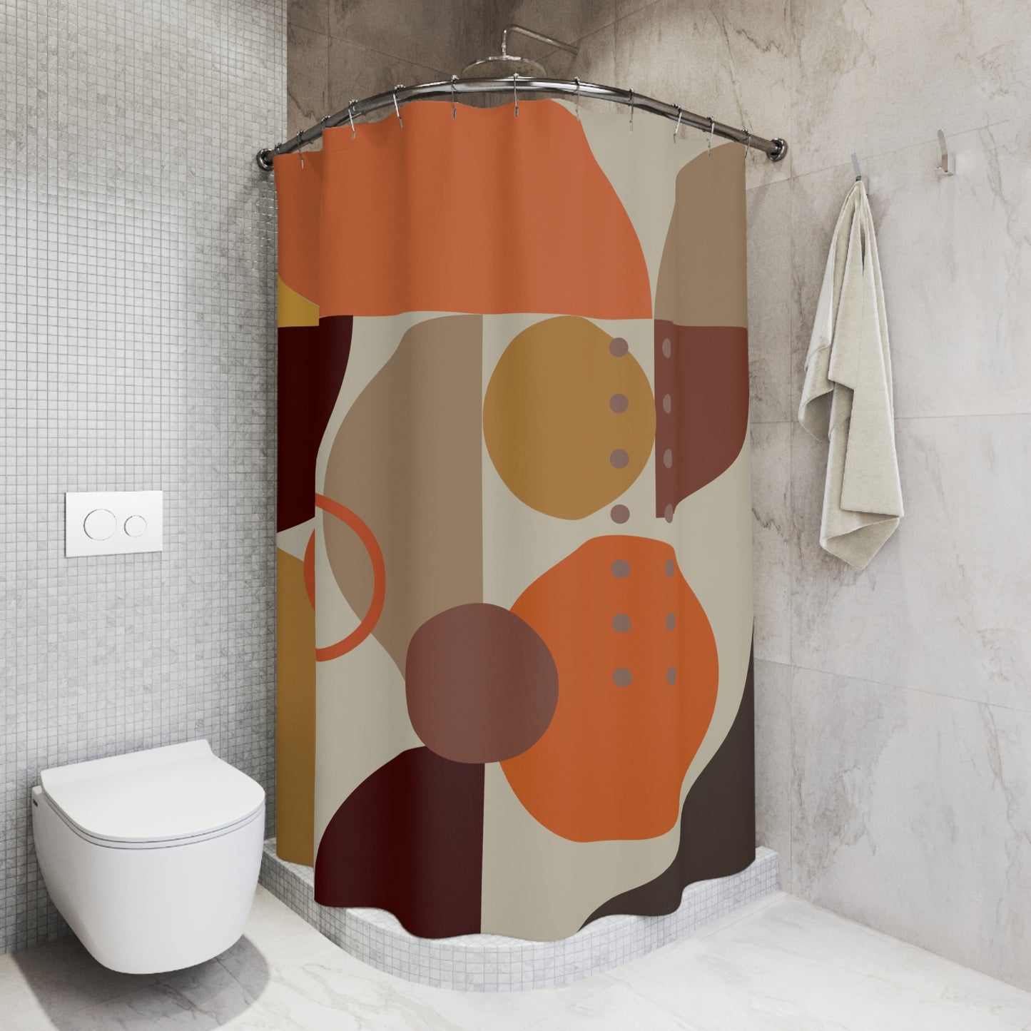 Retro Abstract Geometric Shower Curtain | Warm Earth Tones & Terracotta Art Decor