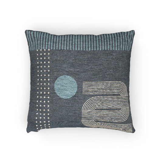 Modern Signal Throw Pillow – Dots, Stripes & Abstract Geometry in Grey & Blue