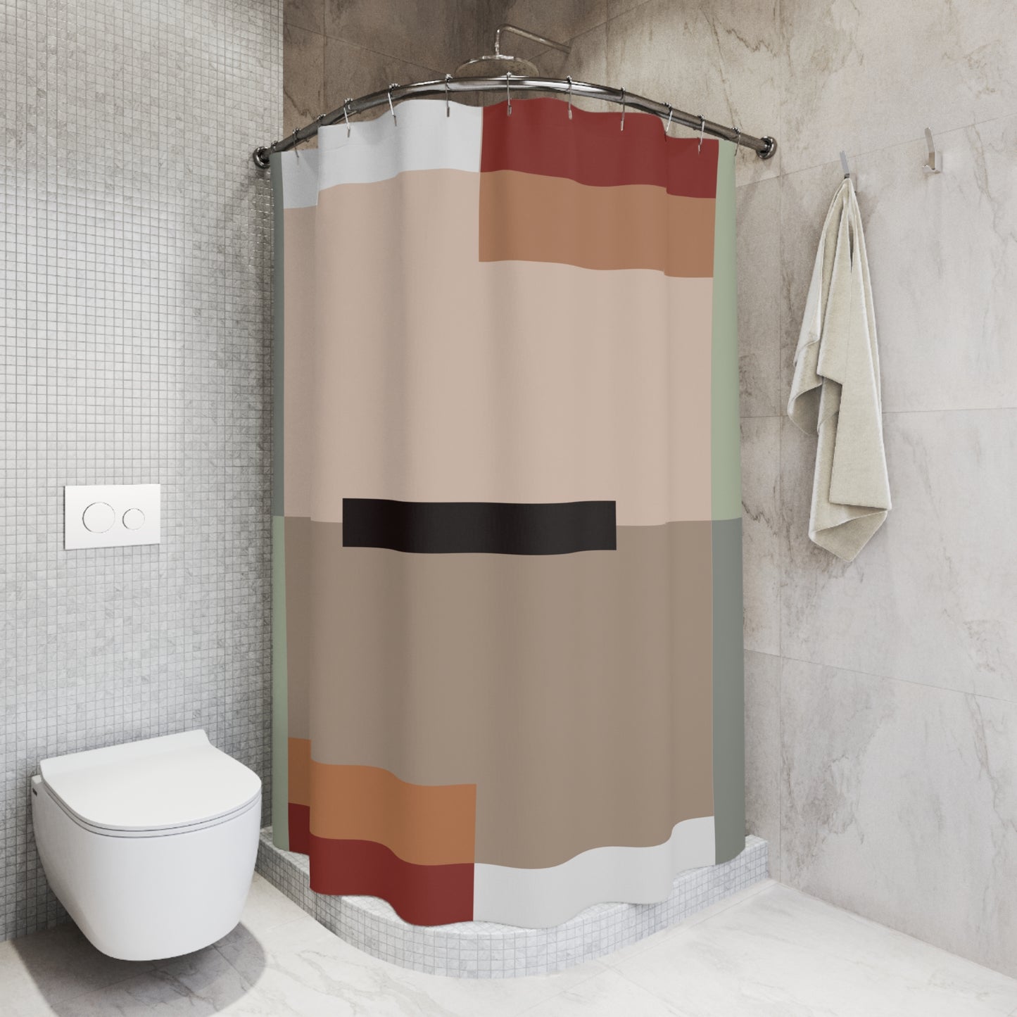Pixel Grid Geometric Shower Curtain