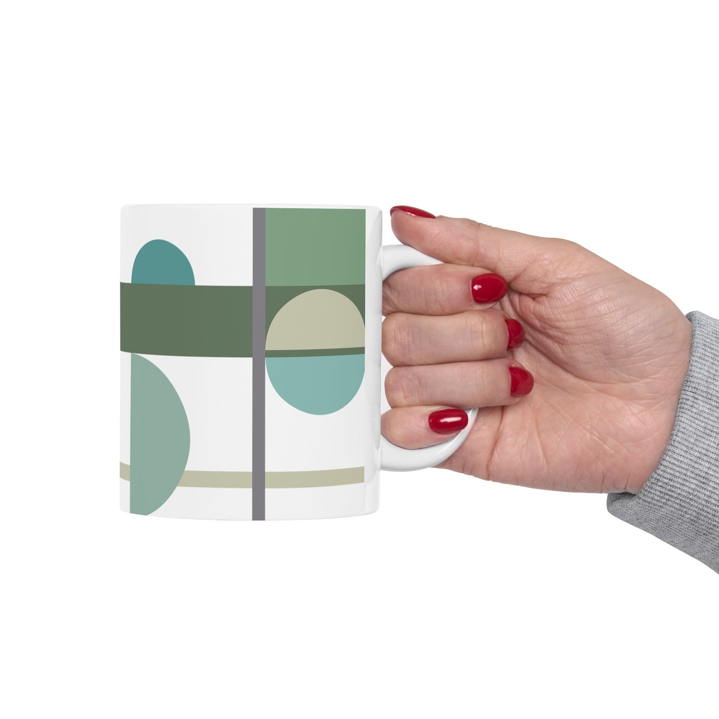 Minimalist Sage Green Abstract Mug | Cool Geometric Modern Coffee Cup | Teal and Grey Calming Tea Mug | Scandi Style Desk Decor | Mid-Century Kitchenware | 11 oz Mug