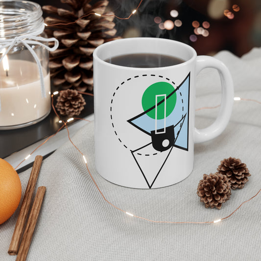 Abstract Geometry Mug – Green, Blue & Monochrome Modern Design