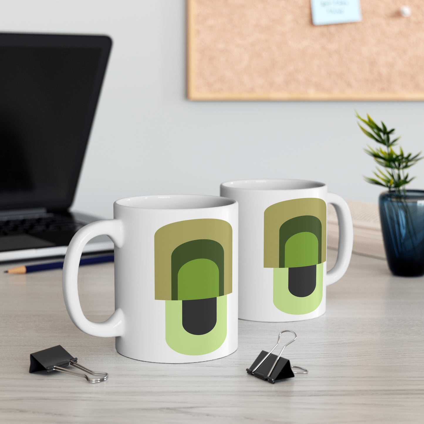 Green Geometric Mug | 11oz Ceramic Coffee Cup | Modern Abstract Minimalist Design