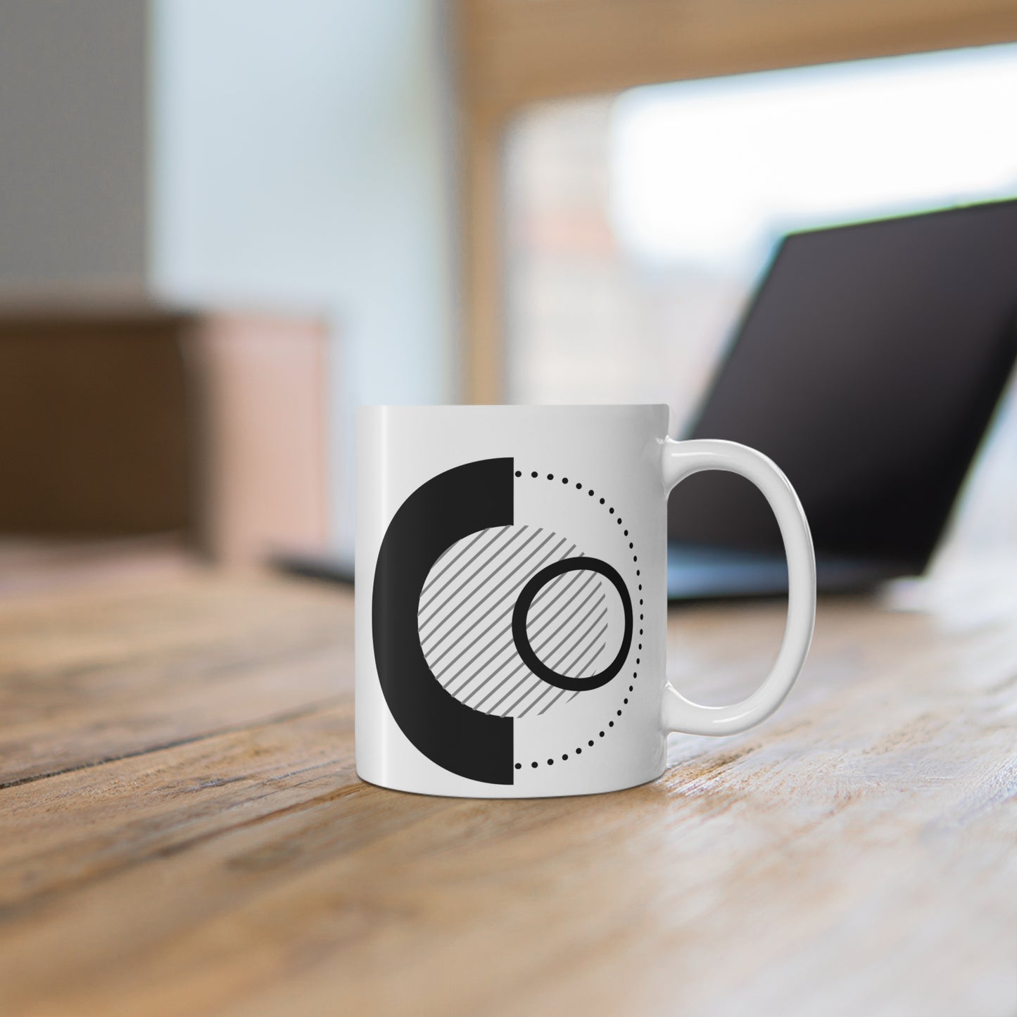 Modern Grid Mug | 11oz Ceramic Coffee Mug | Black & White Architectural Line Art Design