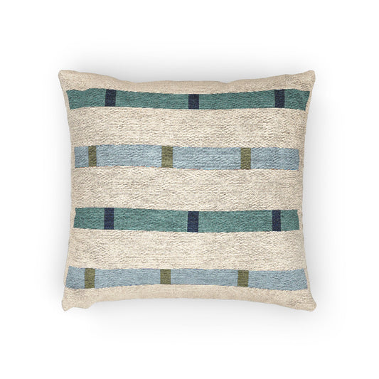 Column Study Throw Pillow – Teal, Blue & Olive Geometry