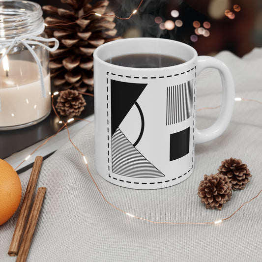 Vertical Lines Mug | 11oz Ceramic Coffee Mug | Minimalist Black & White Stripe Design