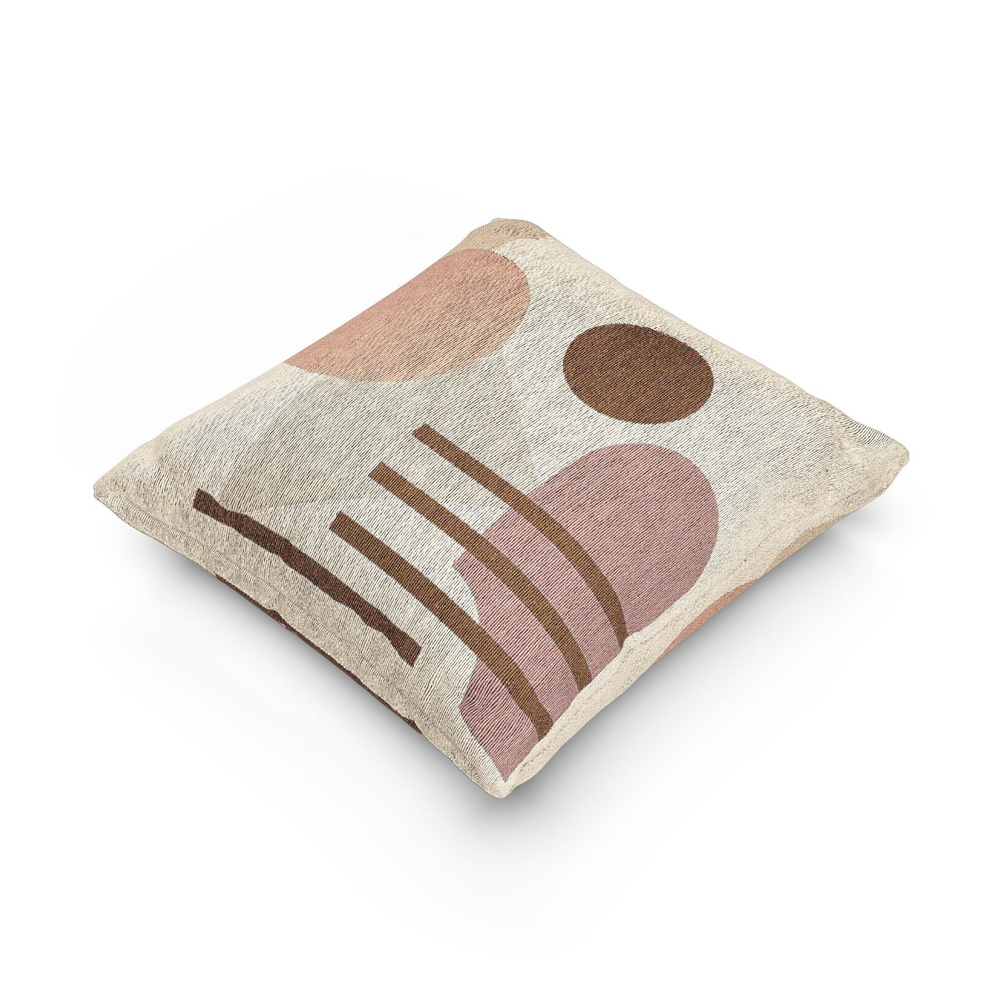 Earth-Toned Geometric Throw Pillow – Abstract Shapes in Brown & Beige