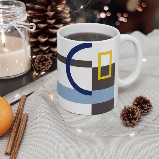Bold Abstract Geometric Mug | Primary Color Block Coffee Cup | Modern Memphis Style Tea Mug | Architect & Designer Gift| Mid-Century Kitchenware | 11 oz Mug