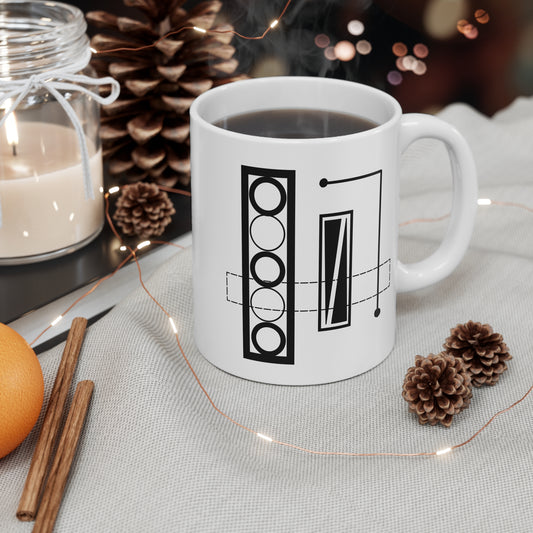 Diagonal Geometry Mug | 11oz Ceramic Coffee Mug | Modern Black & White Minimalist Line Design
