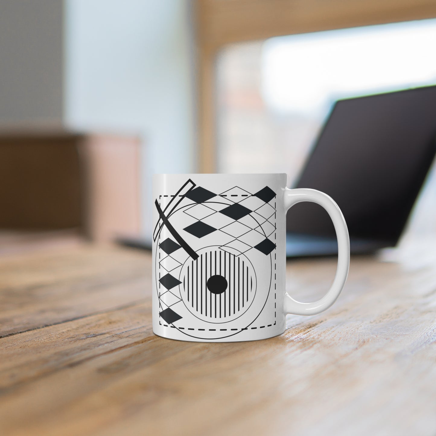 Architectural Illusion Mug | 11oz Ceramic Coffee Mug | Modern Black & White Geometric Design