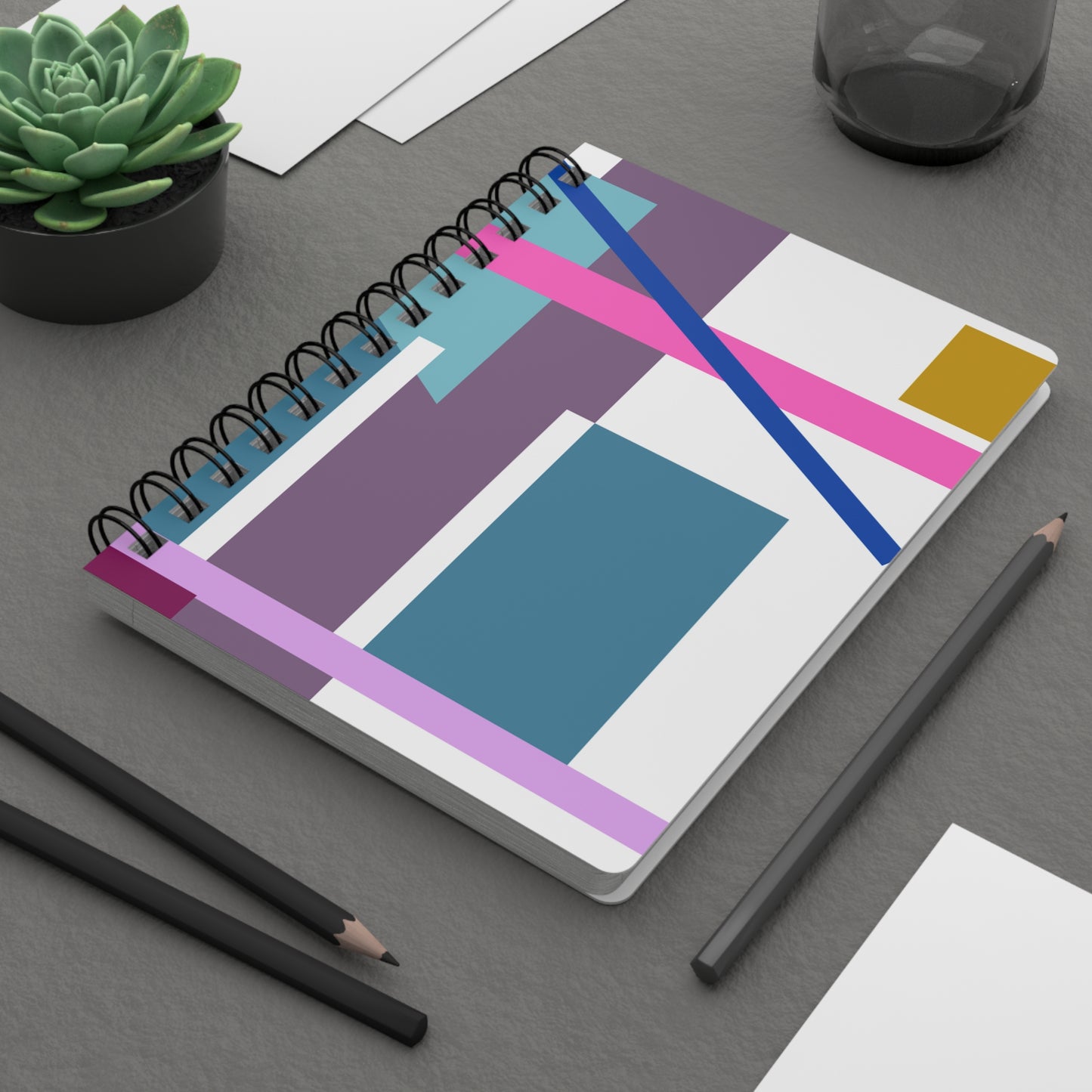 Diagonal Rhythm Spiral Bound Journal | Sophisticated, high-contrast palette | Minimalist MCM Stationery