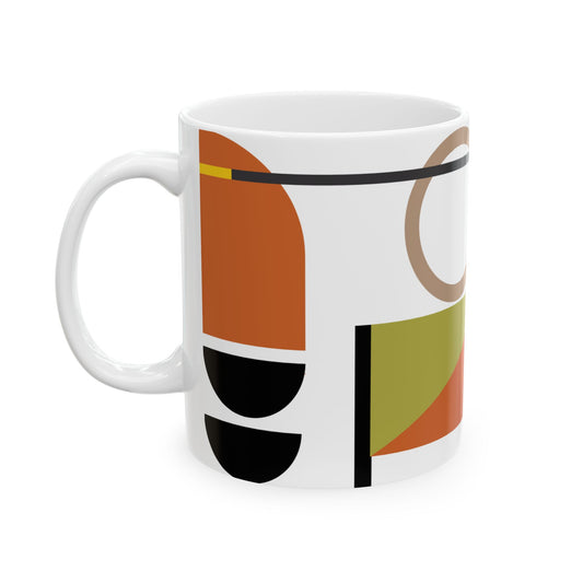 Bauhaus Abstract Geometric Ceramic Mug | Mid-Century Kitchenware | 11 oz Mug