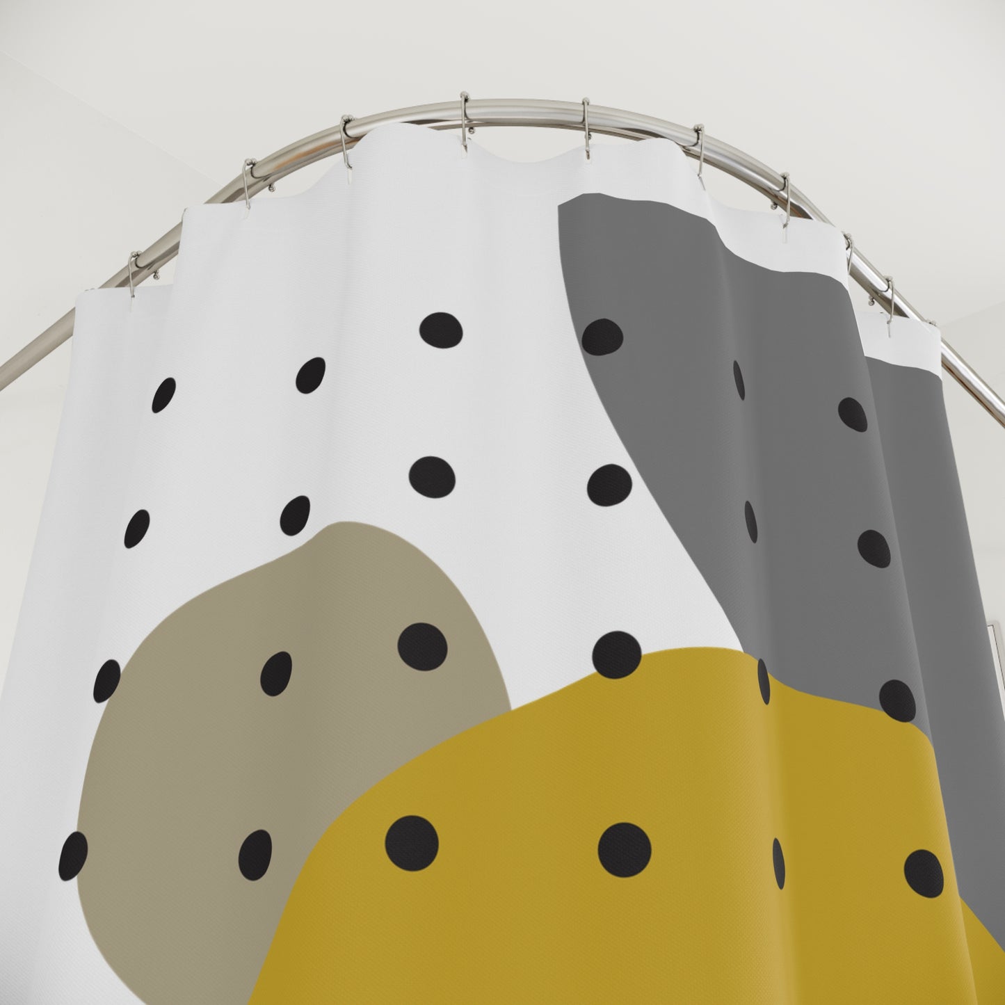 Retro Dotted Circles Shower Curtain – Mustard, Taupe & Charcoal Palette