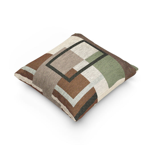 Nested Geometric Woven Throw Pillow | Modern Abstract Earth Tones & Sage Cushion | Textured Home Decor