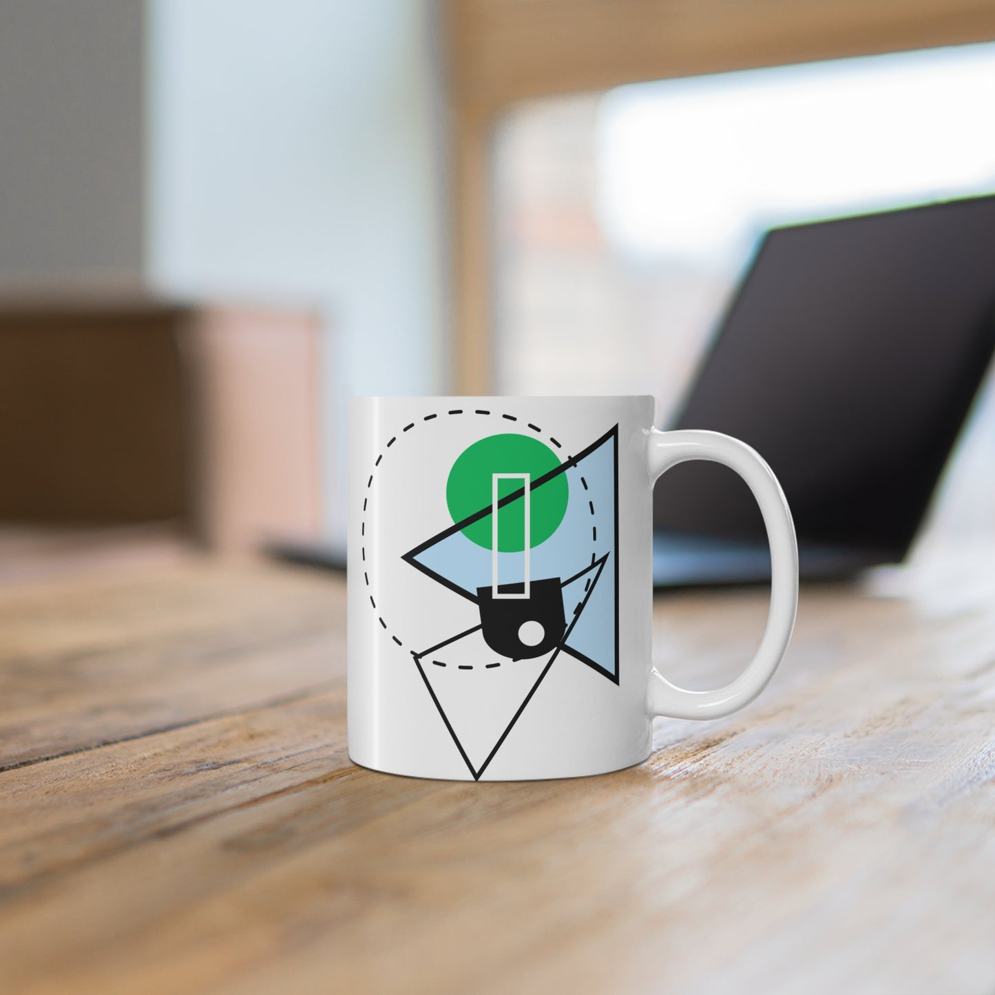 Abstract Geometry Mug – Green, Blue & Monochrome Modern Design