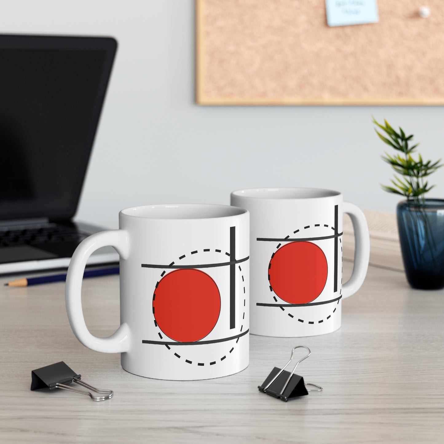 Red Circle Modern Mug | 11oz Ceramic Mug | Bauhaus-Inspired Abstract Design