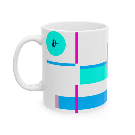 "O" Geometric Composition – Vibrant Bauhaus Monogram Mug | 11 oz Mug