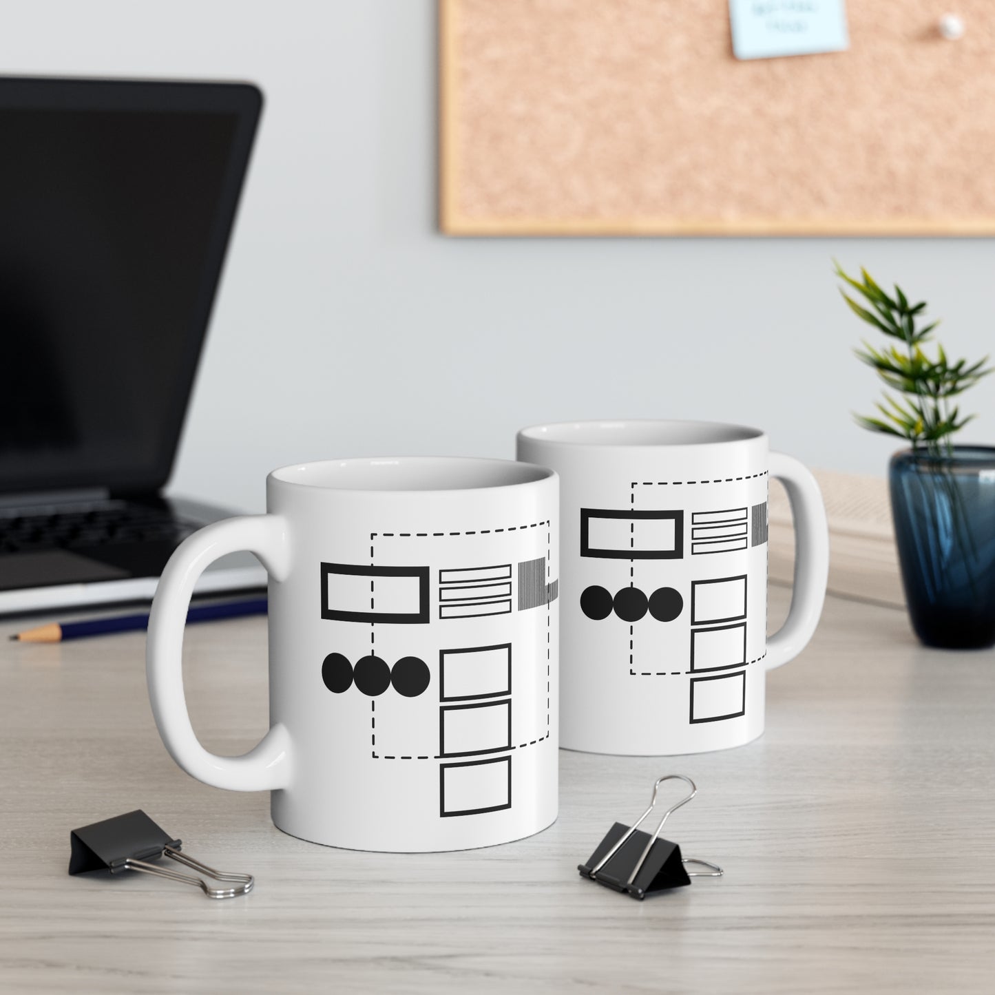 Three Lines Mug | 11oz Ceramic Coffee Mug | Modern Minimalist Black & White Design