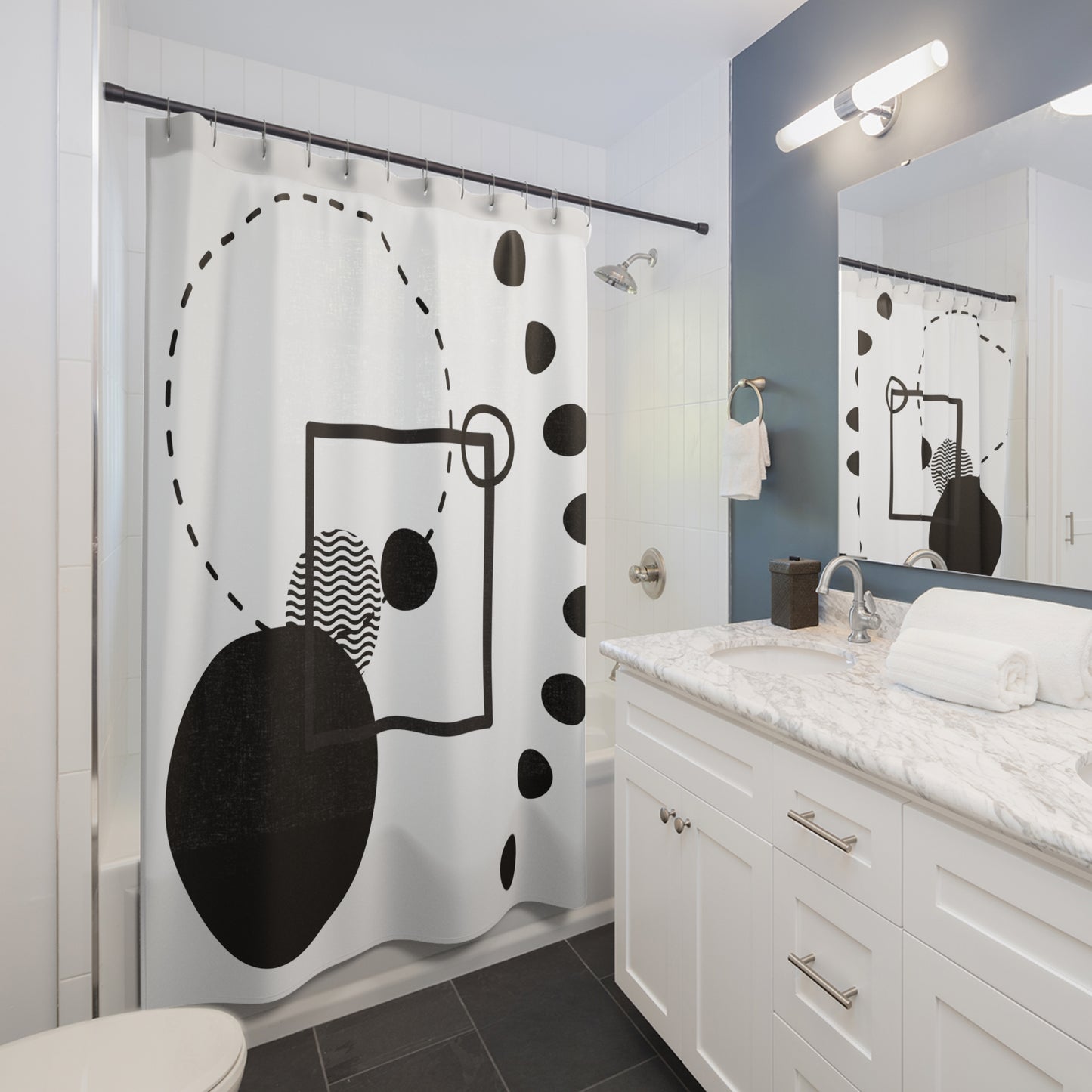 Minimalist Frame Shower Curtain – Geometric Line Design