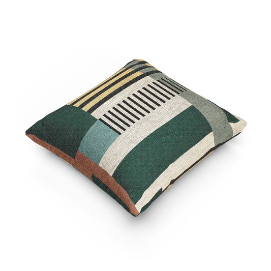 Mid-Century Architectural Abstract Throw Pillow | Earthy Geometric Woven-Style Accent Cushion