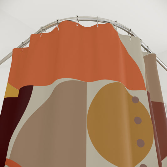Retro Abstract Geometric Shower Curtain | Warm Earth Tones & Terracotta Art Decor