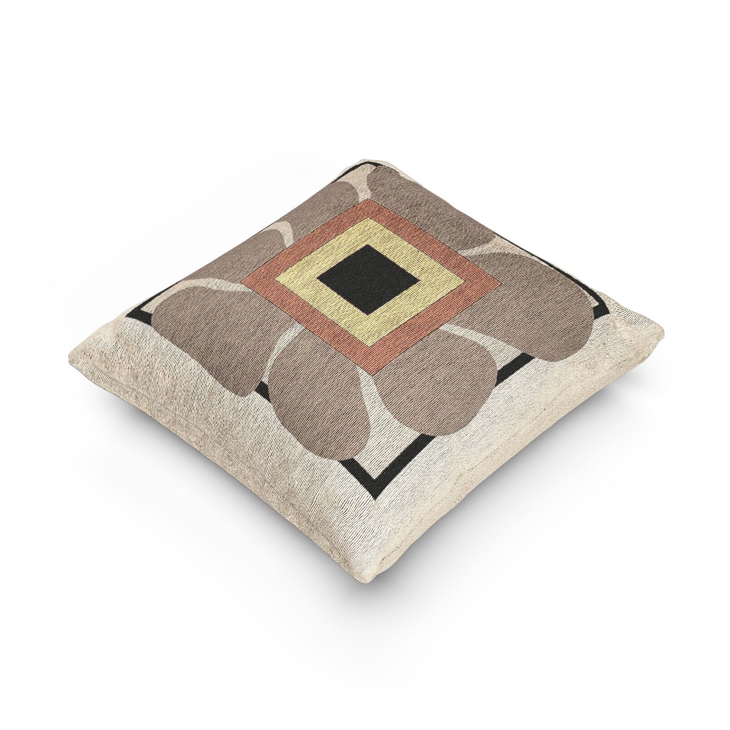 “Petal Frame” – Geometric Floral Throw Pillow in Sunset Tones