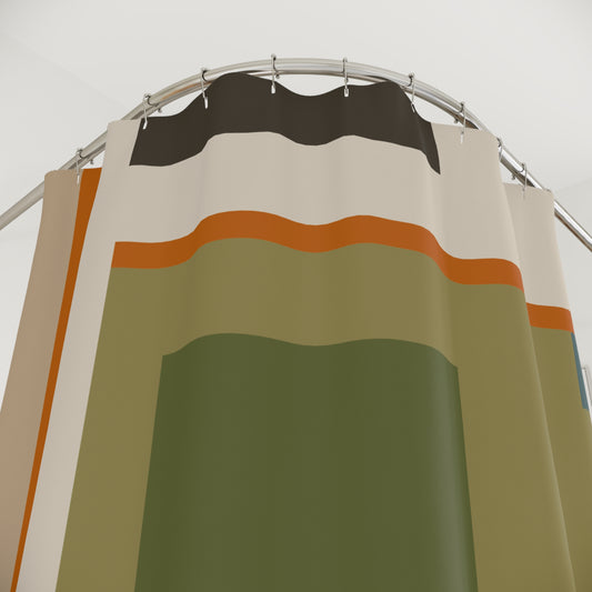 Architectural Geometric Block Shower Curtain | Earth Tones & Forest Green Art Decor