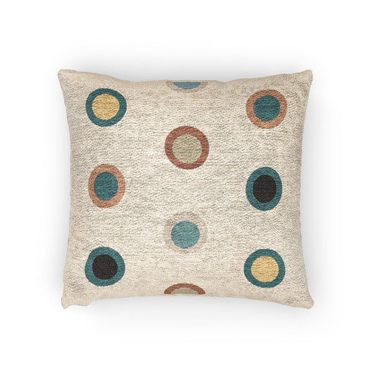 “Signal Circles” – Geometric Color-Blocked Throw Pillow - Beige