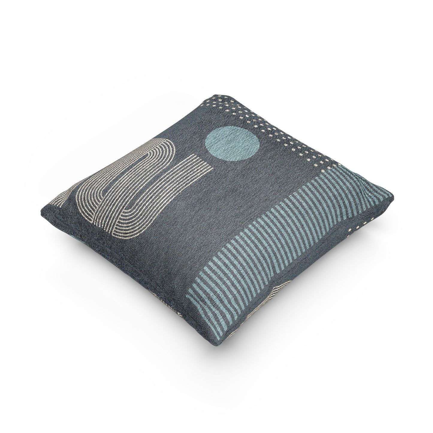 Modern Signal Throw Pillow – Dots, Stripes & Abstract Geometry in Grey & Blue