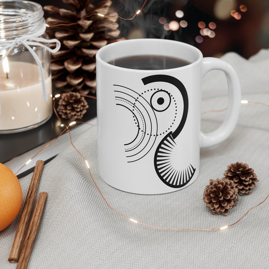 Radiant Curve Mug | 11oz Ceramic Coffee Mug | Abstract Black Fanburst Design