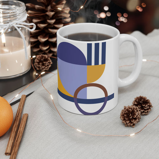Abstract Mustard & Navy Geometry Coffee Mug | 11 oz Mug
