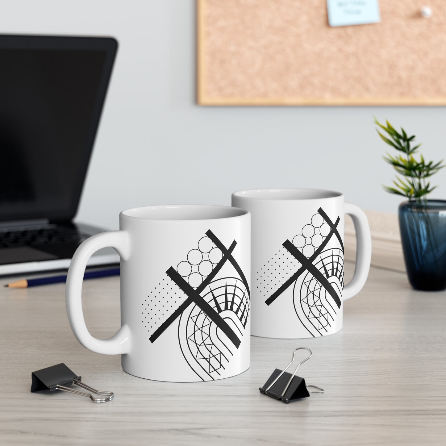 Orbit Lines Mug | 11oz Ceramic Coffee Mug | Modern Black & White Minimalist Circle Design