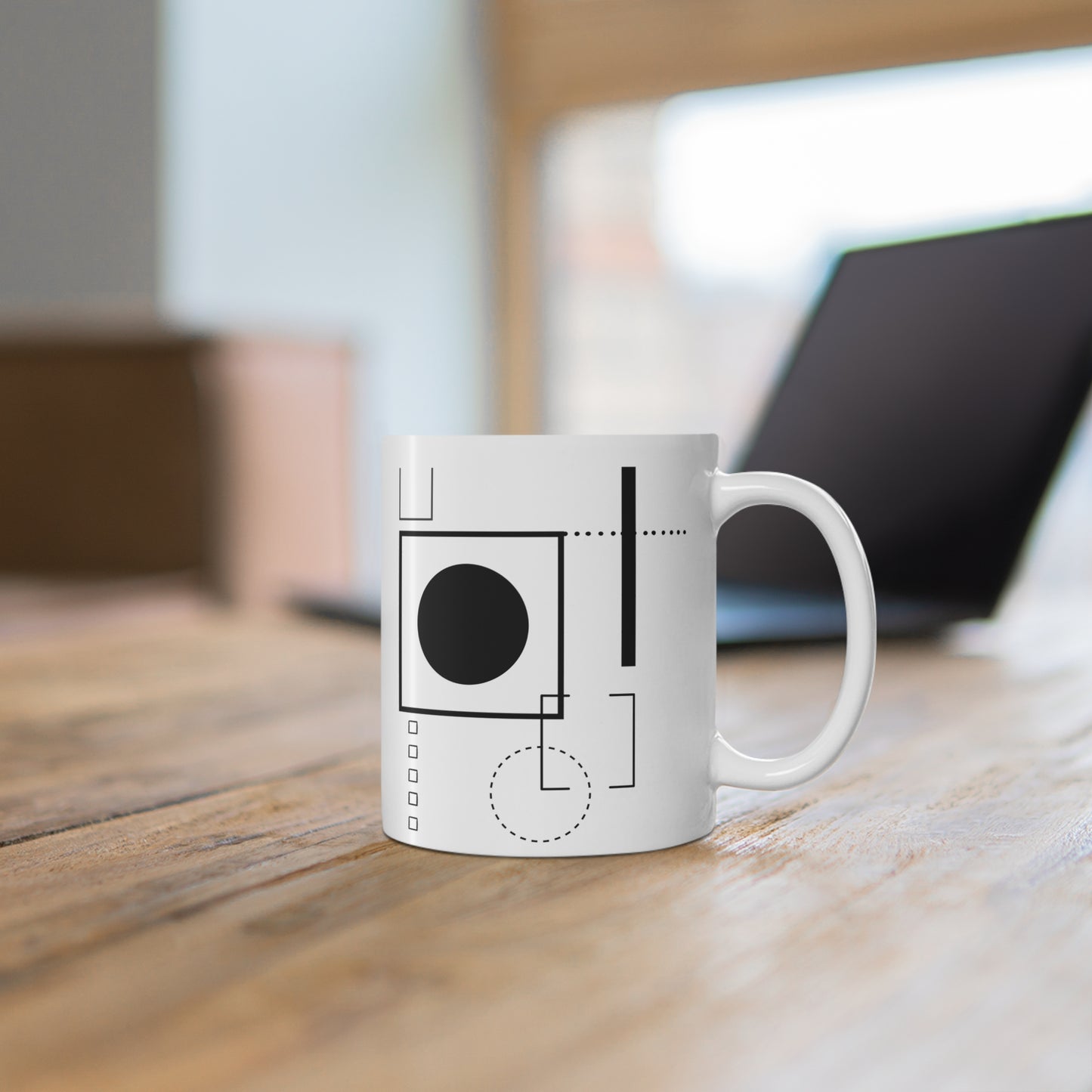 Abstract Contrast Mug | 11oz Ceramic Coffee Mug | Minimalist Black Geometric Line Art