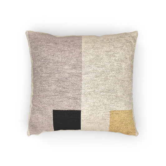 Architectural Color Block Throw Pillow – Beige, Black, Mustard & White